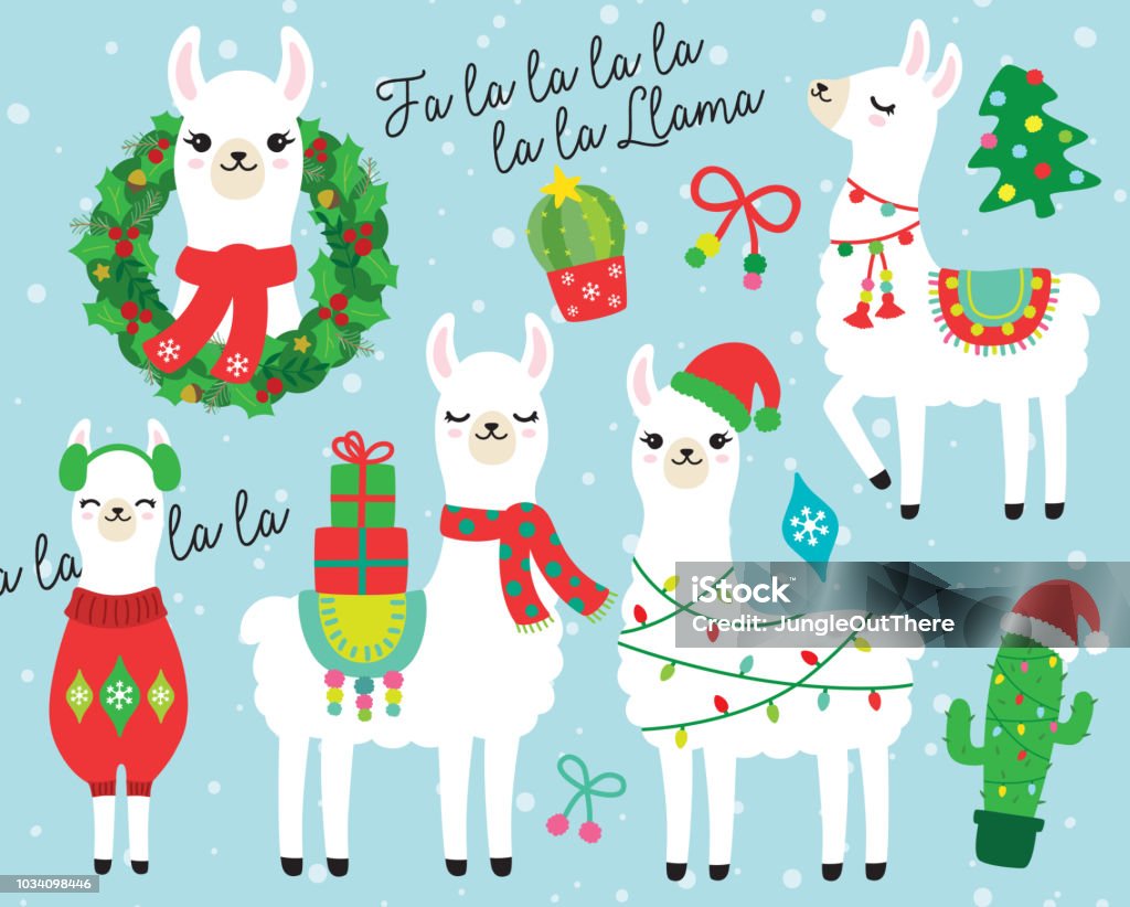Weihnachten und Feiertage Lama und Alpaka-Vektor-Illustration - Lizenzfrei Weihnachten Vektorgrafik