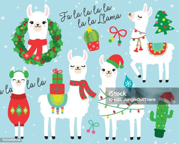 Weihnachten Und Feiertage Lama Und Alpakavektorillustration Stock Vektor Art und mehr Bilder von Weihnachten