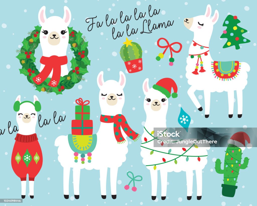 Navidad y fiestas Llama y Alpaca Vector ilustración - arte vectorial de Navidad libre de derechos