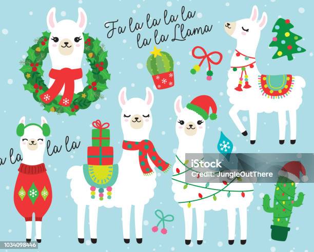 Ilustración de Navidad Y Fiestas Llama Y Alpaca Vector Ilustración y más Vectores Libres de Derechos de Navidad