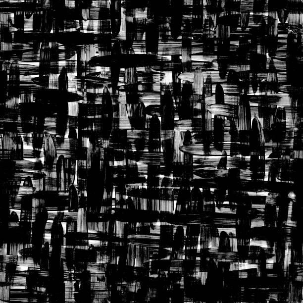 市松模様に配置された表示ブラシ ストロークとシームレスな抽象的な背景 - 厚い黒いペンキの非常に厚い層を塗った白いシート - sheet paper messy white ストックフォトと画像