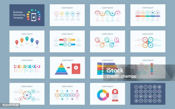 抽象的なビジネス マーケティング インフォ グラフィック プレゼンテーション スライドの白い色の背景でアイコンを設定 - プレゼンテーションソフトウェアのベクターアート素材や画像を多数ご用意