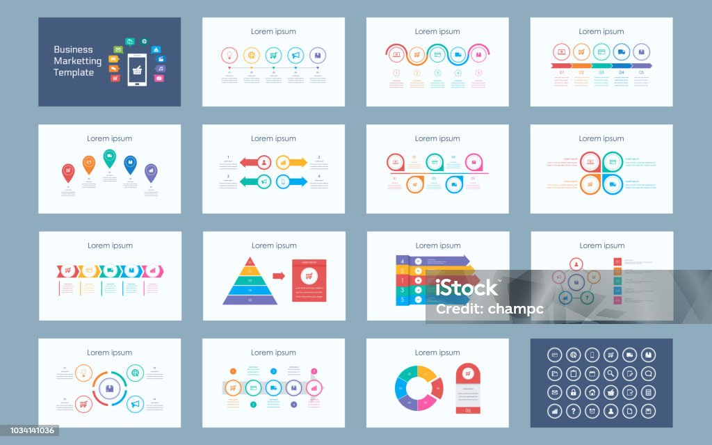 Abstract Business marketting infographics presentation slide set with icon in white color background Abstract Business marketting infographics presentation set with icon in white color background Slide Show Presentation Software stock vector