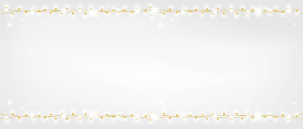 ilustraciones, imágenes clip art, dibujos animados e iconos de stock de navidad guirnalda de oro brillante - holiday lights