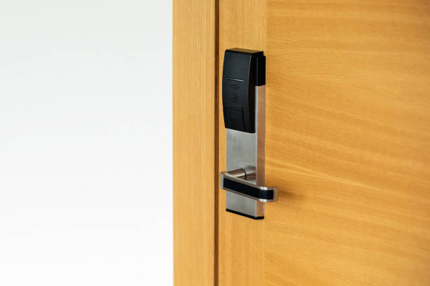 istock Hotel electronic lock on wooden door 1034148964
