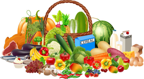 Ilustración de Contiene Alimentos Sanos Dibujos Animados De Frutas Y  Verduras Proteínas Carbohidratos Y Leche y más Vectores Libres de Derechos  de Agricultura - iStock