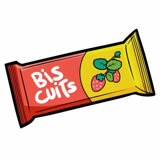 Vector illustration of red yellow strawberry biscuit packaging