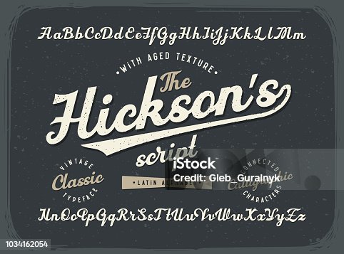 istock Vintage calligraphic script font set with old style aged texture 1034162054