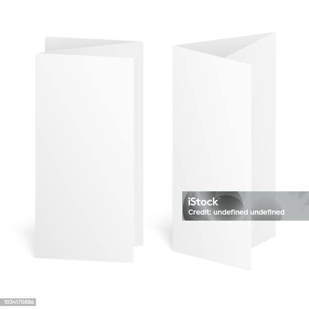 Blank Three Fold Paper Brochure On White Background With Soft Shadows Vector Stock Illustration - Download Image Now