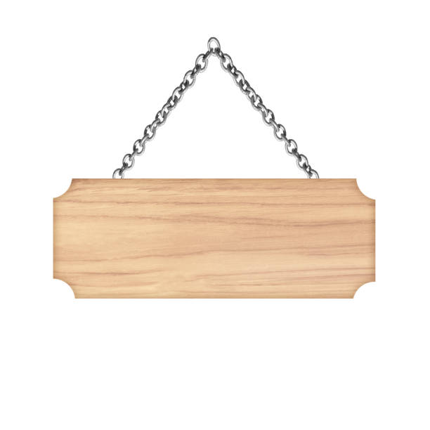 istock Wooden sign hanging on a chain isolated on white  background 1034181446