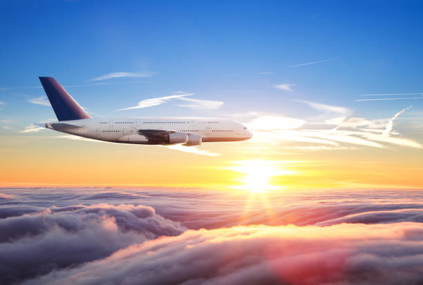istock Huge two-storey passengers airplane flying above clouds 1034187408