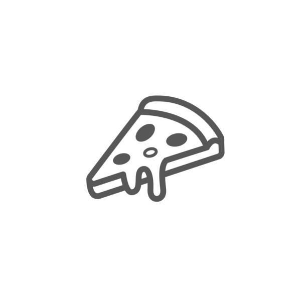 피자 한 조각의 간단한 벡터 윤곽선 라인 아트 아이콘 - application software food pizza cheese stock illustrations