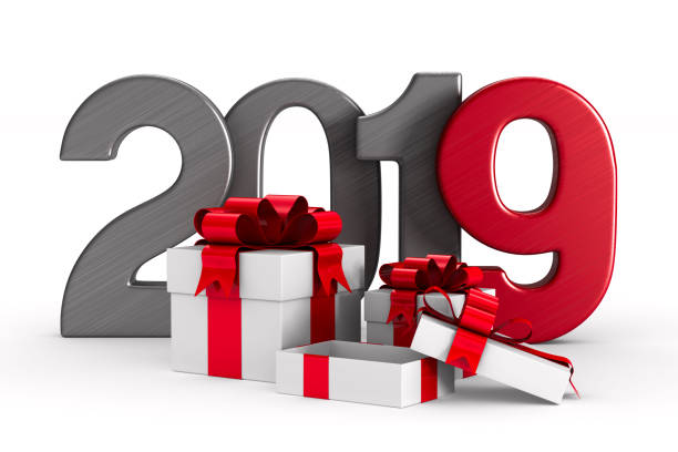 istock 2019 new year. White gift boxes. Isolated 3D illustration 1034191476