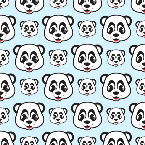 illustrazioni stock, clip art, cartoni animati e icone di tendenza di panda faccia expretion cartone animato senza soluzione di continuità modello per sfondo e sfondo - expretion