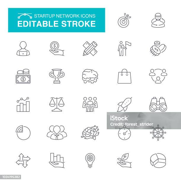 Startup Network Editable Stroke Icons Stock Illustration - Download Image Now - Icon Symbol, Creativity, Control