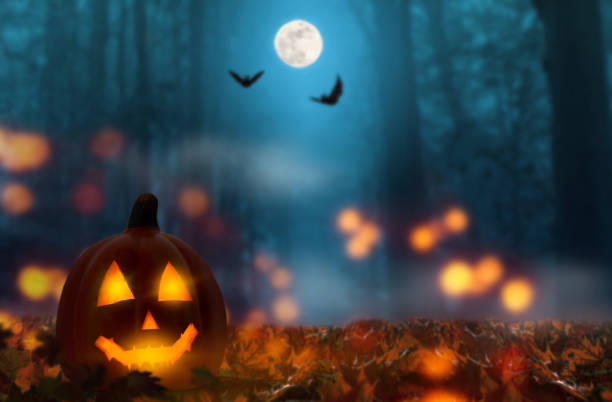 jack la lanterne dans la nuit de halloween - octobre photos et images de collection