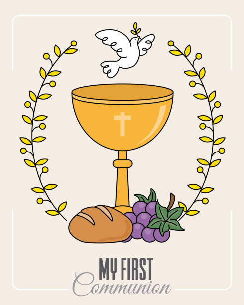 Chalice and white dove communion card. Chalice and white dove communion stock illustrations