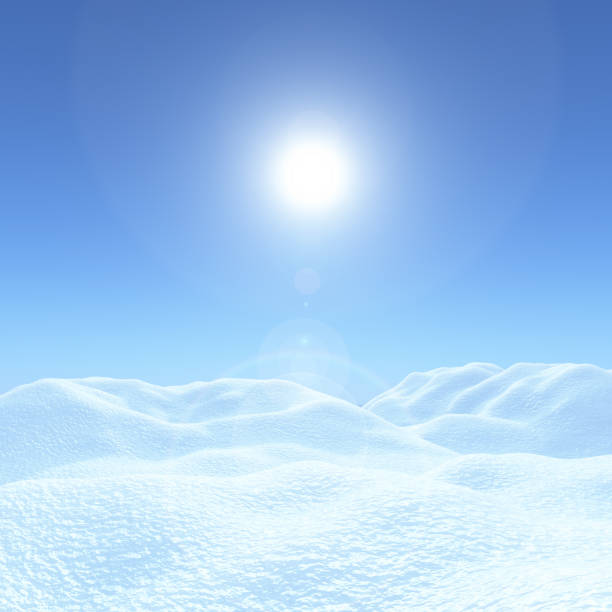 istock 3D Christmas background with snowy landscape against a blue sunny sky 1034199328