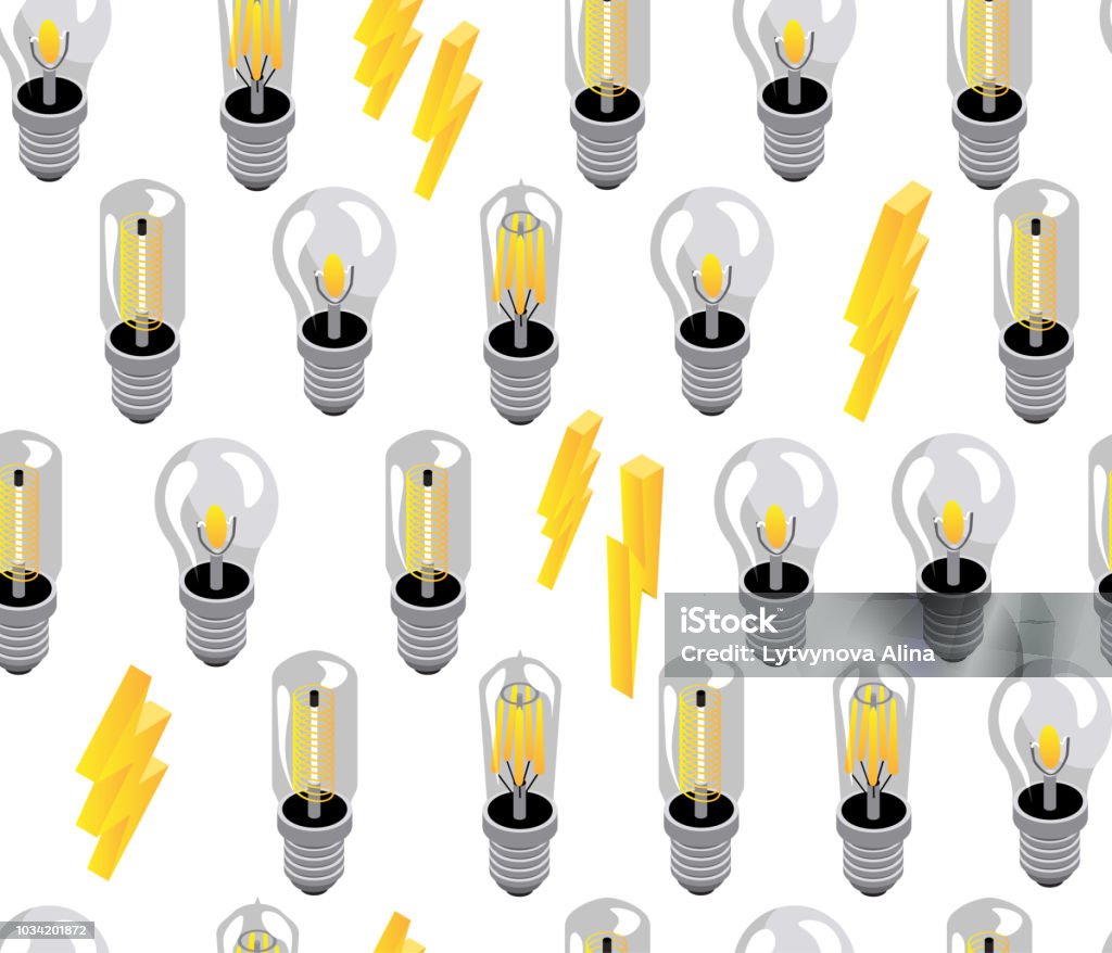 Edison Patterns Seamless Pattern Of Electric Light Bulbs And Lightning On A White ...