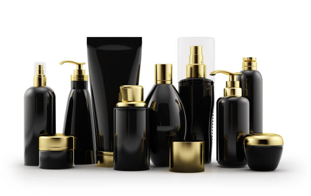 istock Cosmetic products mockup, Balck and Gold on white background 1034202522