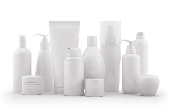 白い背景�の上の化粧品製品のモックアップ - packaging bottle cosmetics container ストックフォトと画像