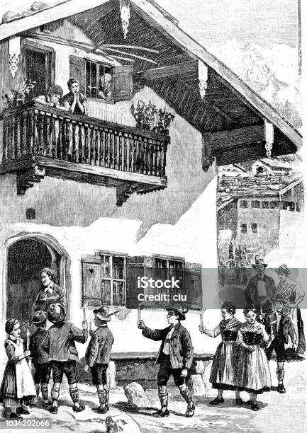 Traditional Parade With Pentecost Candles In Berchtesgaden Stock Illustration - Download Image Now