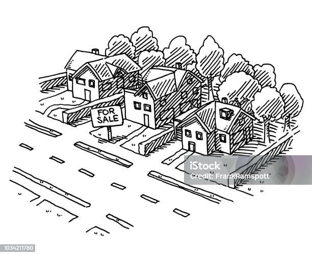 Real Estate Houses For Sale Sign Drawing Stock Illustration - Download Image Now - Building Exterior, Detached House, Real Estate