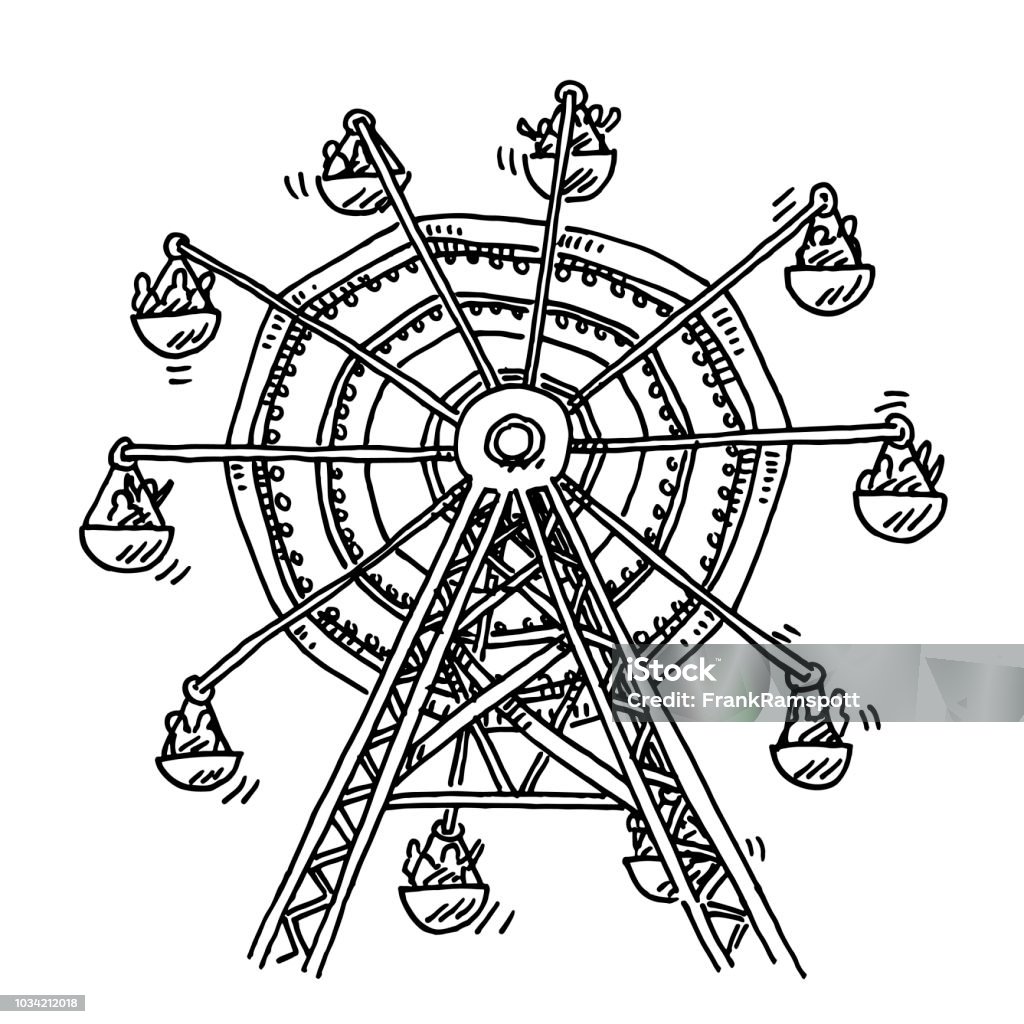 Ferris Wheel Amusement Park Drawing Hand-drawn vector drawing of a Ferris Wheel in an Amusement Park. Black-and-White sketch on a transparent background (.eps-file). Included files are EPS (v10) and Hi-Res JPG. Ferris Wheel stock vector