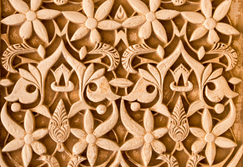 Close-up of a Moorish plaster with abstract forms. This type of decoration can be found in mosques in the Arabian world.