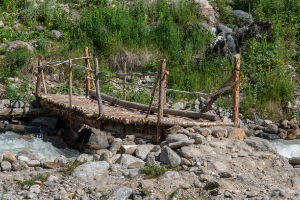 istock Wooden bridge over the stormy mountain river 1034228494