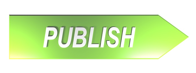 The write PUBLISH in white letters on a green arrow, on white background - 3D rendering illustration