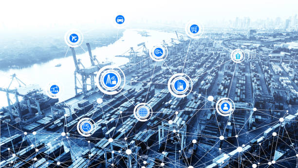 istock World map with logistic network distribution on background. Logistic and transport concept in front Logistics Industrial Container Cargo freight ship for Concept of fast or instant shipping, Online goods orders worldwide 1034232102