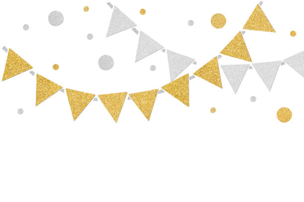istock Gold and silver glitter bunting paper cut 1034236772