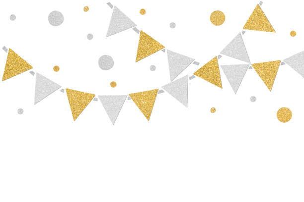 istock Gold and silver glitter bunting paper cut 1034236790