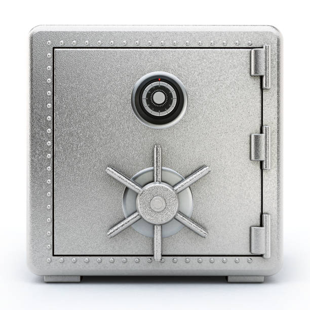 istock Steel safe with closed door isolated on white 1034239122