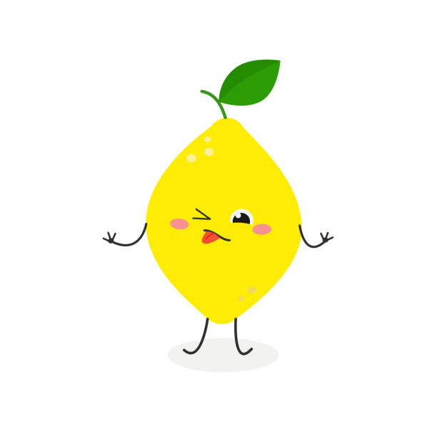 Vector illustration of sour cartoon lemon Funny cartoon lemon making a sour facial expression. Vector flat illustration isolated on white background sour face stock illustrations