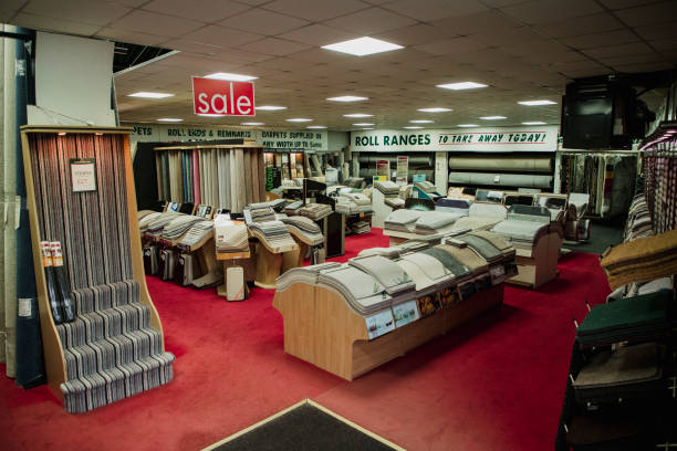 empty carpet shop - furniture store furniture retail textile imagens e fotografias de stock