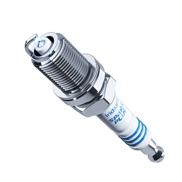 Engine blue spark plug. Engine blue spark plug. Object closeup on white background 3d 12v stock pictures, royalty-free photos & images