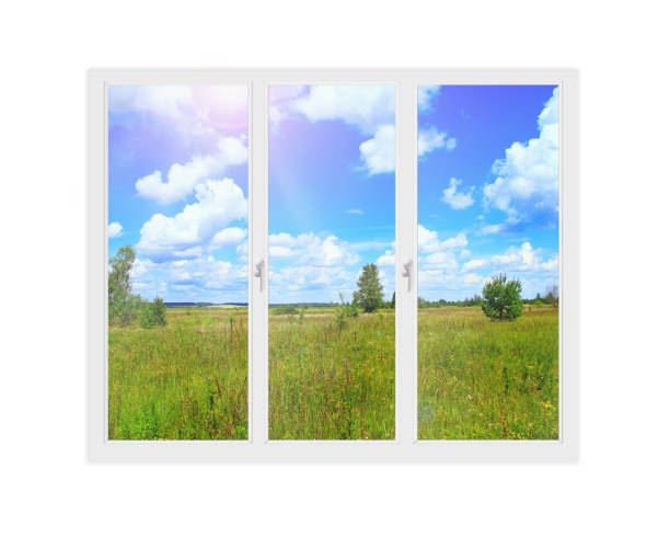 istock Window isolated with view to summer field. Rural view 1034256678