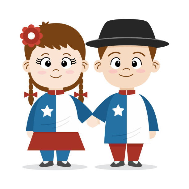 Cute Cartoon Chile People In Flag Costume Stock Illustration - Download  Image Now - Chile, Cueca, Tradition - iStock
