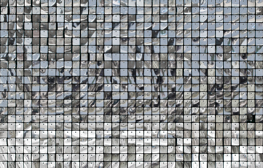 Decorative ornament wall of shiny mirror silver squares