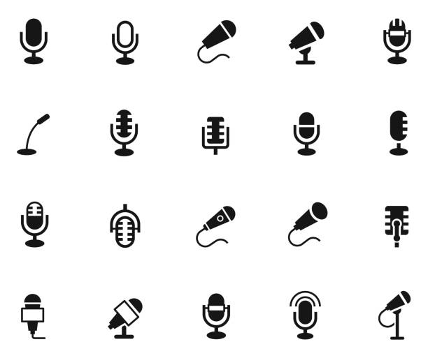 ilustraciones, imágenes clip art, dibujos animados e iconos de stock de icono de micrófono - microphone