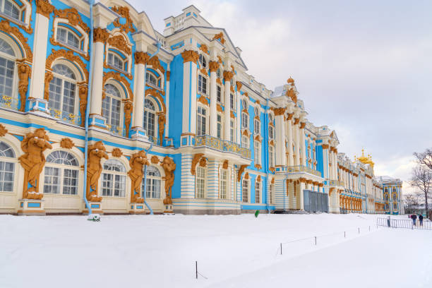 Catherine palace in Tsarskoe Selo in winter. Pushkin. Saint Petersburg. Russia Catherine palace in Tsarskoe Selo in winter. Pushkin town. Saint Petersburg. Russia st petersburg catherine palace palace russia stock pictures, royalty-free photos & images