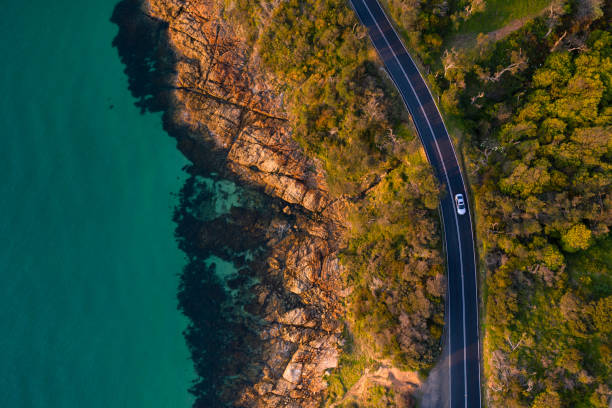 Mount Martha Coastal Road Aerial Aerial photograph of the Mount Martha coastal drive located in the Mornington Peninsula. drone point of view stock pictures, royalty-free photos & images