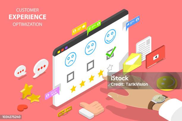 Customer Experience Optimization Isometric Flat Vector Concept Stock Illustration - Download Image Now