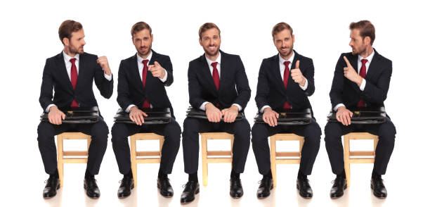 istock five poses of the same businessman sitting  and waiting 1034276218