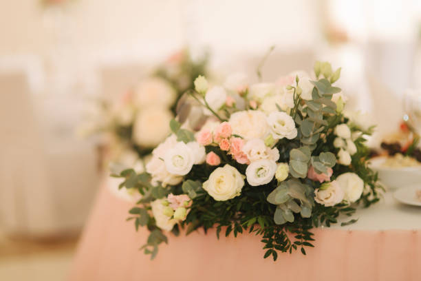 istock Wedding bouquet in restaurant on the table 1034283516