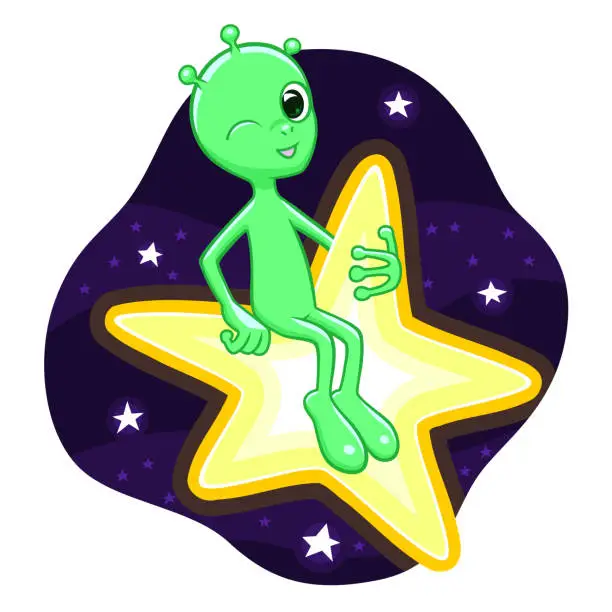 Vector illustration of Cute alien on the star