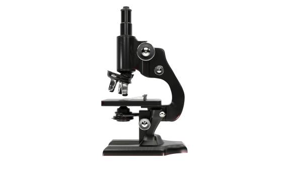 vintage microscope on white - microscop imagens e fotografias de stock