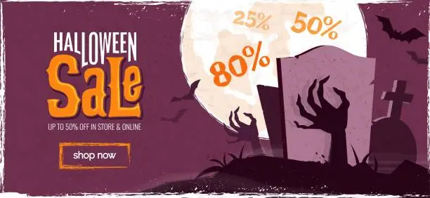 Vector illustration of Halloween sale spooky background.